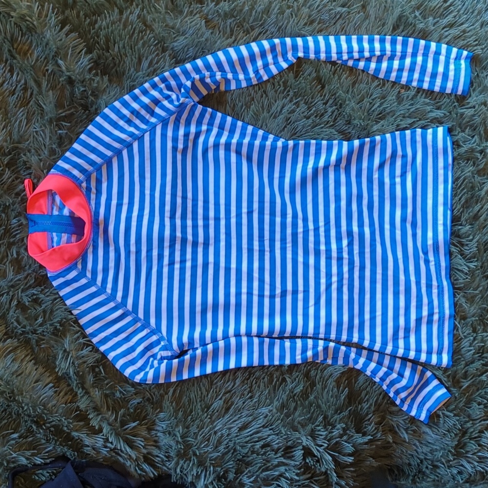 J. Crew Blue and White Striped Swim Shirt Rash guard